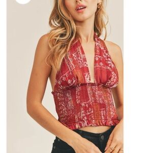 NWT Sexy Red Pattern Halter Top Size Small